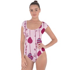 Original Tree Bird Leaf Flower Floral Pink Wave Chevron Blue Polka Dots Short Sleeve Leotard  by Mariart