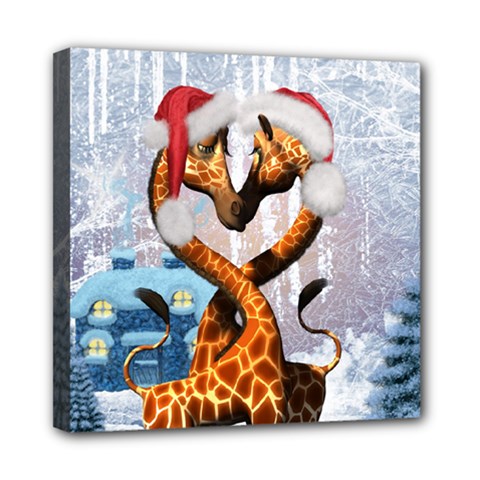 Christmas, Giraffe In Love With Christmas Hat Mini Canvas 8  X 8  by FantasyWorld7