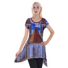 Steeple Church Building Sky Great Short Sleeve Side Drop Tunic by Nexatart
