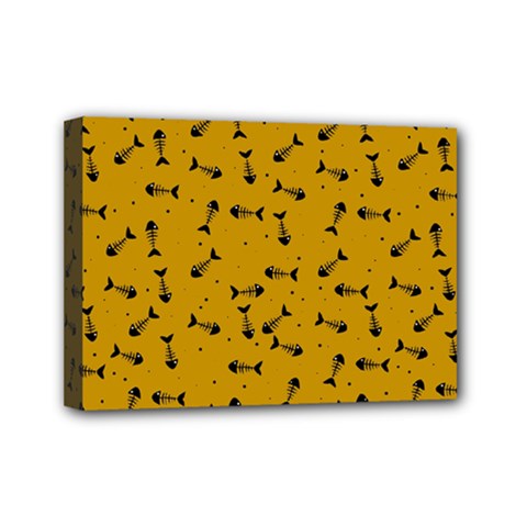 Fish Bones Pattern Mini Canvas 7  X 5  by ValentinaDesign