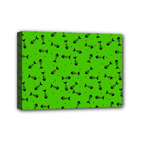 Fish Bones Pattern Mini Canvas 7  X 5  by ValentinaDesign