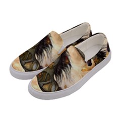 Steampunk, Wonderful Steampunk Horse With Clocks And Gears, Golden Design Women s Canvas Slip Ons by FantasyWorld7