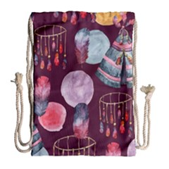 Boho Tribal Watercolor Pattern  Drawstring Bag (large) by paulaoliveiradesign