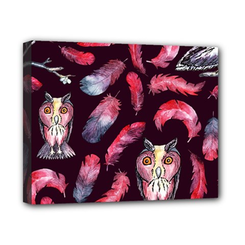 Boho Owl And Feather Pattern Canvas 10  X 8  by paulaoliveiradesign
