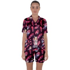 Boho Owl And Feather Pattern Satin Short Sleeve Pyjamas Set by paulaoliveiradesign