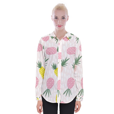 Pineapple Rainbow Fruite Pink Yellow Green Polka Dots Womens Long Sleeve Shirt by Mariart