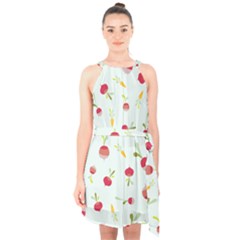 Root Vegetables Pattern Carrots Halter Collar Waist Tie Chiffon Dress by Mariart