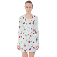 Root Vegetables Pattern Carrots V-neck Bodycon Long Sleeve Dress by Mariart