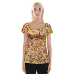 Multicolored Mixcolor Geometric Pattern Cap Sleeve Tops by paulaoliveiradesign