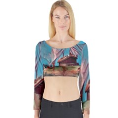 Modern Norway Painting Long Sleeve Crop Top by NouveauDesign