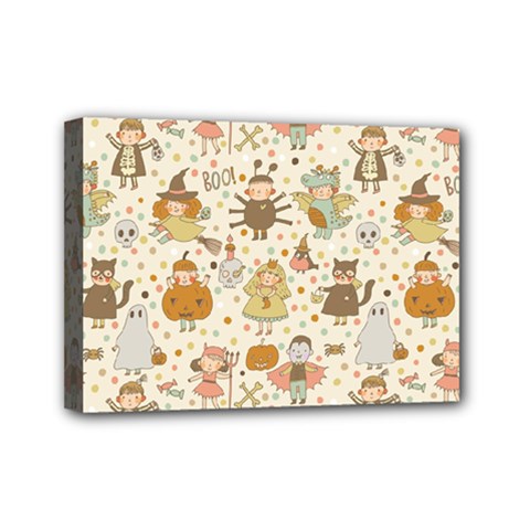 Sinister Helloween Cat Pumkin Bat Ghost Polka Dots Vampire Bone Skull Mini Canvas 7  X 5  by Mariart