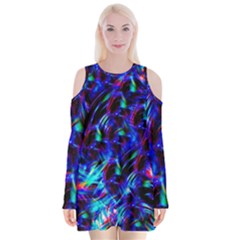 Dark Neon Stuff Blue Red Black Rainbow Light Velvet Long Sleeve Shoulder Cutout Dress by Mariart