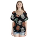 Pattern Halloween Werewolf Mummy Vampire iCreate V-Neck Flutter Sleeve Top View1