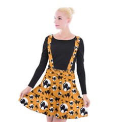 Pattern Halloween Black Cat Hissing Suspender Skater Skirt by iCreate