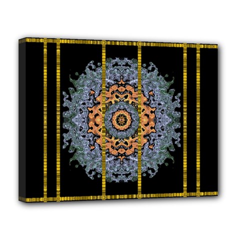 Blue Bloom Golden And Metal Canvas 14  X 11  by pepitasart