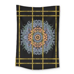 Blue Bloom Golden And Metal Small Tapestry by pepitasart