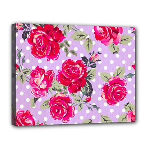 Shabby Chic,pink,roses,polka Dots Canvas 14  X 11  by NouveauDesign