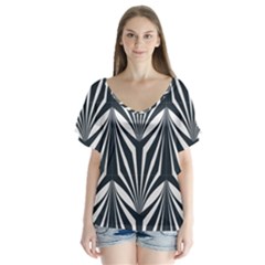 Art Deco, Black,white,graphic Design,vintage,elegant,chic V-neck Flutter Sleeve Top by NouveauDesign