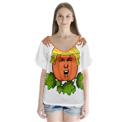 Trump Or Treat  V-neck Flutter Sleeve Top by Valentinaart