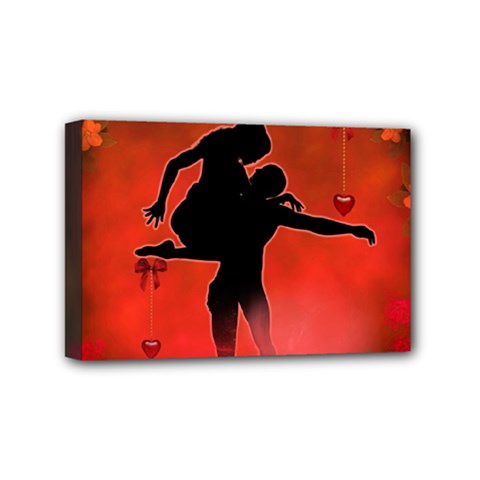 Dancing Couple On Red Background With Flowers And Hearts Mini Canvas 6  X 4  by FantasyWorld7