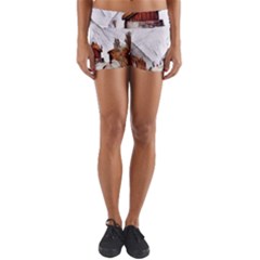 French Coffee Style Abstract Art Yoga Shorts by NouveauDesign