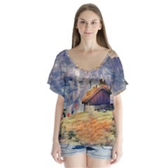 Impressionism V-neck Flutter Sleeve Top by NouveauDesign