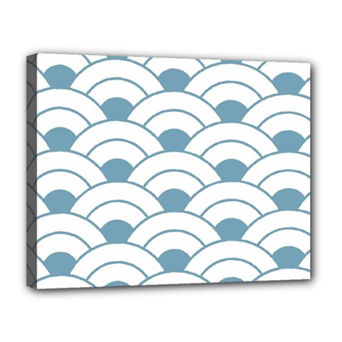 Art Deco Teal White Canvas 14  X 11  by NouveauDesign