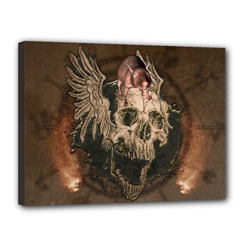 Awesome Creepy Skull With Rat And Wings Canvas 16  X 12  by FantasyWorld7