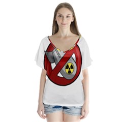 No Nuclear Weapons V-neck Flutter Sleeve Top by Valentinaart