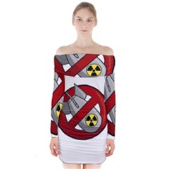 No Nuclear Weapons Long Sleeve Off Shoulder Dress by Valentinaart