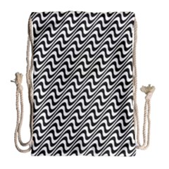 Black And White Waves Illusion Pattern Drawstring Bag (large) by paulaoliveiradesign
