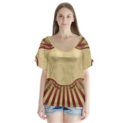 Art Deco Red V-neck Flutter Sleeve Top by NouveauDesign