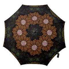 Abloom In Autumn Leaves With Faded Fractal Flowers Hook Handle Umbrellas (large) by jayaprime
