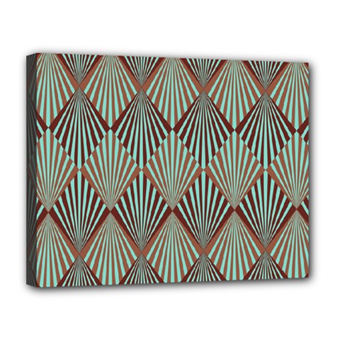 Art Deco Teal Brown Canvas 14  X 11  by NouveauDesign