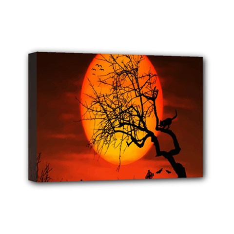 Helloween Midnight Graveyard Silhouette Mini Canvas 7  X 5  by Mariart