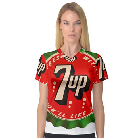 Fresh Up With  7 Up Bottle Cap Tin Metal V-neck Sport Mesh Tee by Celenk