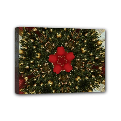 Christmas Wreath Stars Green Red Elegant Mini Canvas 7  X 5  by yoursparklingshop