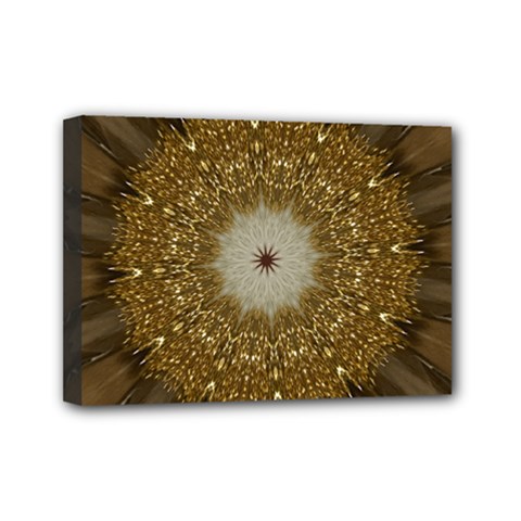 Elegant Festive Golden Brown Kaleidoscope Flower Design Mini Canvas 7  X 5  by yoursparklingshop
