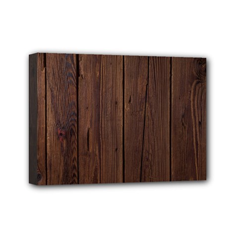 Rustic Dark Brown Wood Wooden Fence Background Elegant Natural Country Style Mini Canvas 7  X 5  by yoursparklingshop