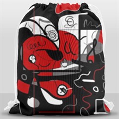 Red Black And White Abstraction Drawstring Bag (large) by Valentinaart