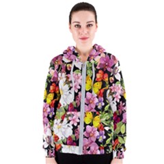 Beautiful,floral,hand Painted, Flowers,black,background,modern,trendy,girly,retro Women s Zipper Hoodie by NouveauDesign