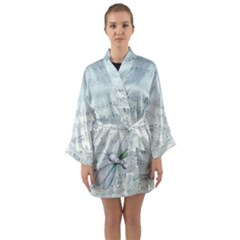 Vintage Blue Music Notes Long Sleeve Kimono Robe by Celenk