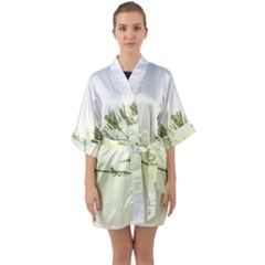 Spring Plant Nature Blue Green Quarter Sleeve Kimono Robe by Celenk