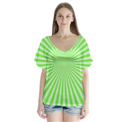 Pattern V-neck Flutter Sleeve Top by gasi