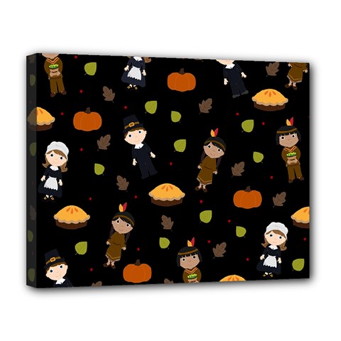 Pilgrims And Indians Pattern - Thanksgiving Canvas 14  X 11  by Valentinaart
