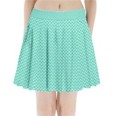 Tiffany Aqua Blue With White Lipstick Kisses Pleated Mini Skirt by PodArtist