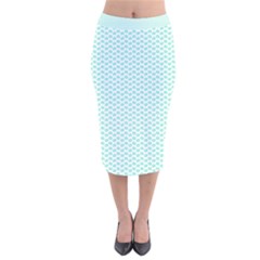 Tiffany Aqua Blue Lipstick Kisses On White Velvet Midi Pencil Skirt by PodArtist