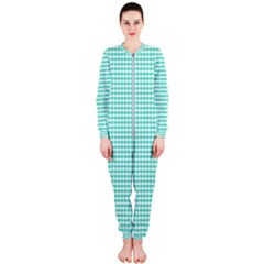 Tiffany Aqua Blue Candy Hearts On White Onepiece Jumpsuit (ladies)  by PodArtist
