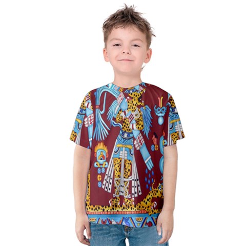 Mexico Puebla Mural Ethnic Aztec Kids  Cotton Tee by Celenk