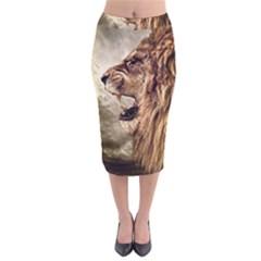 Roaring Lion Velvet Midi Pencil Skirt by Celenk